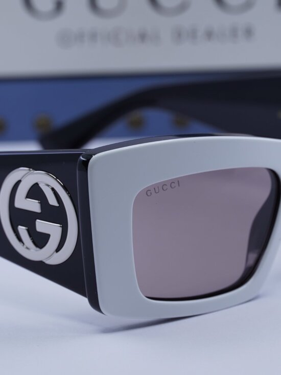 Gucci GG1842S 006 Square Sunglasses - White/Black\\Brown